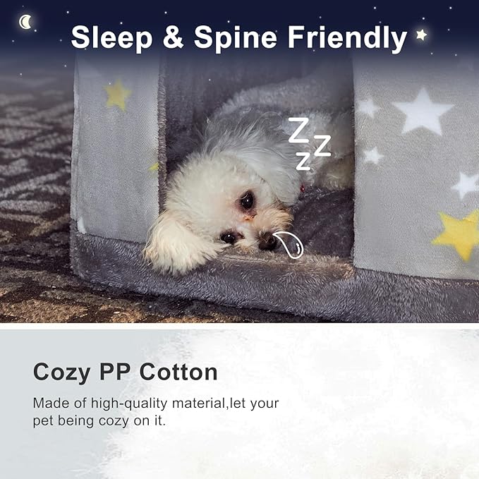 JIUPETY Cute Cat Beds for Indoor Cats, Foldable Cat House with Non-Slip Bottom, S Size Kitten Bed Up to 8 Lbs Kitty, Grey