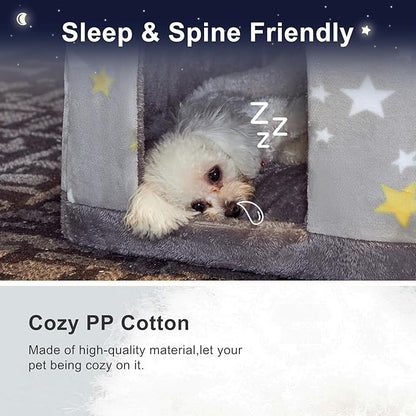 JIUPETY Cute Cat Beds for Indoor Cats, Foldable Cat House with Non-Slip Bottom, S Size Kitten Bed Up to 8 Lbs Kitty, Grey