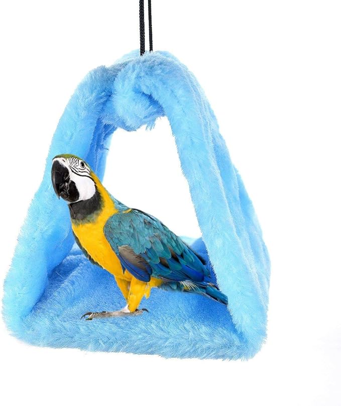 Winter Warm Bird Nest House Shed Hut Hanging Hammock Finch Cage Plush Fluffy Birds Hut Hideaway for Hamster Parrot Macaw Budgies Eclectus Parakeet Cockatiels Cockatoo Lovebird (S, Blue)