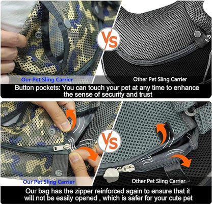 Cuby Pet Dog Sling Carrier for Small Dogs Cats Breathable Mesh Travel Safe Sling Bag Carrier for Dogs Cats Puppy (S Camouflage)