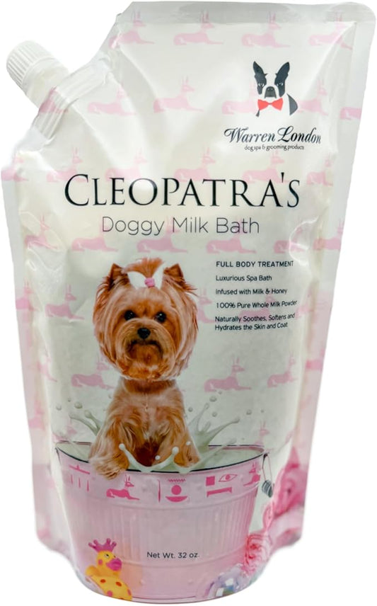 Warren London Cleopatra's Doggy Milk Bath 32oz | Luxurious Dog Shampoo and Conditioner w/Whole Milk Powder and Honey for Silky Smooth Coat | Use as a Full Bath Soak or Spray On Dog Shampoo