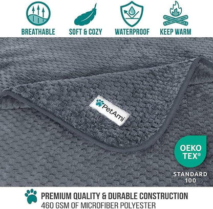 PetAmi Waterproof Dog Blanket, Leakproof Puppy Blanket for Small Medium Dogs, Furniture Sofa Couch Cover Protector, Fleece Pet Throw for Indoor Cat Kitten, Reversible Washable Soft Plush, 24x32 Gray