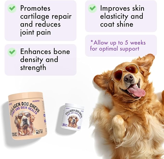 Collagen Dog Chews for Joint & Skin Health 120 Soft Chews All Breeds Mobility, Cartilage Repair & Pain Relief Hip & Joint Skin Coat Anti-inflammatory Support Eggshell Membrane Senior & Adult Dogs