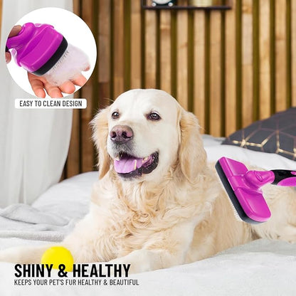 Self Cleaning Slicker Brush for Cat and Dog Coat - Detangler Dog Brush for Shedding & Grooming - Super Easy to Clean Deshedding Grooming Tool Removes Loose Pet Hair, Mats and Tangles (Pink)