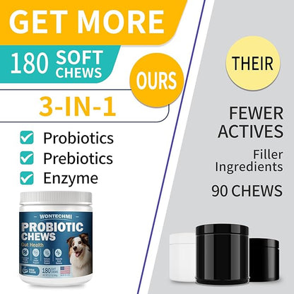 Probiotics for Dogs, Improve Itchy Skin Itchy Ears, Gut Health, Yeast Balance, Allergies, Immunity, Dog Probiotics and Digestive Enzymes with Prebiotics, Reduce Diarrhea (180 Chews, Steak)