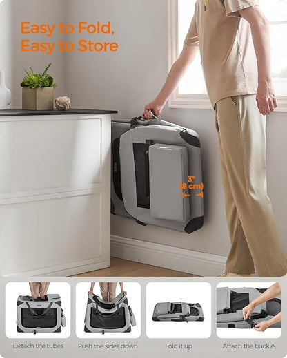Feandrea 28 Inches Collapsible Soft Dog Crate, Portable Travel Dog Crate for Indoor and Outdoor Use, Dog Carrier Kennel with Safety Zippers, for Living Room, Car, Travelling, Smoke Gray UPDC070G02