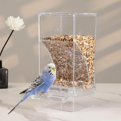 NIENIE No Mess Bird Feeder Water Dispenser Set, Automatic Transparent Parrot Feeder Acrylic Parrot Food Container Drinker, Blue (Pack of 2)
