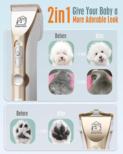 Dog Hair Clippers for Grooming Kit at Home Paw Trimmer Pet Grooming Clippers for Dog Professional Thick Hair Low Noise Cordless Pet Tools for Small & Large Dogs Cats (2in1)