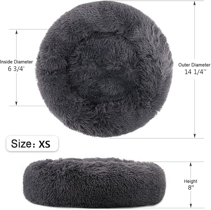 NOYAL Calming Donut Dog Bed for Small to Medium Dogs & Cats - Plush Faux Fur Anti-Anxiety Pet Bed with Machine Washable Cover & Non-Slip Base