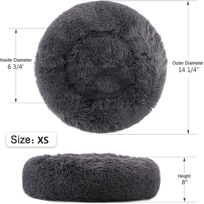 NOYAL Calming Donut Dog Bed for Small to Medium Dogs & Cats - Plush Faux Fur Anti-Anxiety Pet Bed with Machine Washable Cover & Non-Slip Base