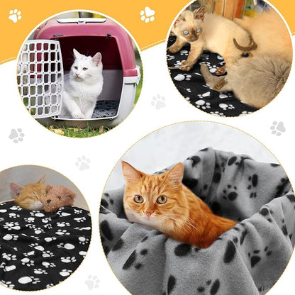 Tegeme 12 Pieces Fleece Blankets for Pets Dog Puppy Paw Print Cat Bedding Cover Blanket for Small Animals Pig Cage Liner Sleep Mat Pad Kitten Soft Warm(Classic Style,28 x 24 Inches)