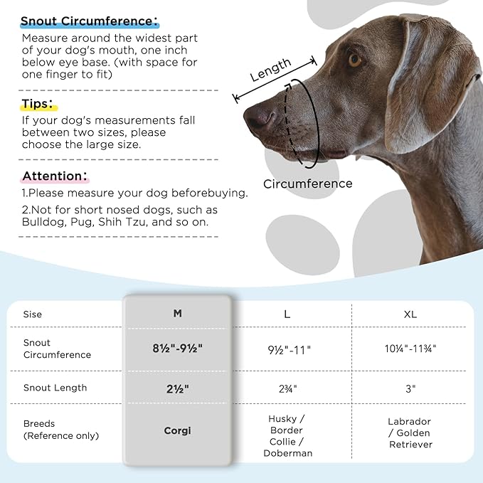 Dog Muzzle,Mesh Soft Muzzle for Small Medium Large Sized Dogs, Breathable Reflective Adjustable Puppy Muzzles with Collar for Scavenging Grooming Biting Chewing,Allows Panting and Drinking(Grey M)