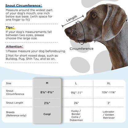 Dog Muzzle,Mesh Soft Muzzle for Small Medium Large Sized Dogs, Breathable Reflective Adjustable Puppy Muzzles with Collar for Scavenging Grooming Biting Chewing,Allows Panting and Drinking(Grey M)