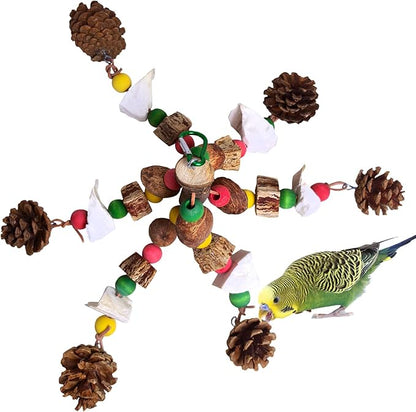 kathson Parrot Chew Toys, Medium Size Natural Wooden Bird Toys with Colorful Blocks, Hanging Bird Cage Accessories for Cockatiels, Conure, Cockatoos, 2 Pack (Style B)
