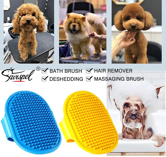 2 Pcs Dog Grooming Brush, Pet Shampoo Brush Dog Bath Grooming Shedding Brush Soothing Massage Rubber Comb with Adjustable Strap for Short Long Haired Dogs and Cats