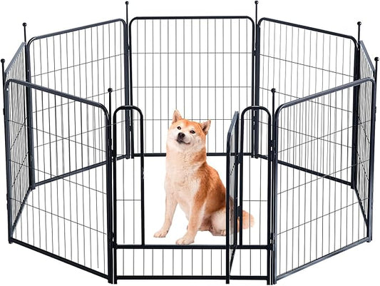 Dog Playpen,Portable Outdoor Dog Fence, Dog Playpen for Large/Medium/Small Dogs, Dog Fences for The Yard,with Doors Foldable Metal (32 inch, 08 Panels)