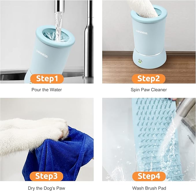 DOGNESS Automatic Dog Paw Cleaner, Rechargeable Paw Washer for Dogs Portable Electric Paw Cleaner Cup for Small to Medium Dogs (Light Blue)