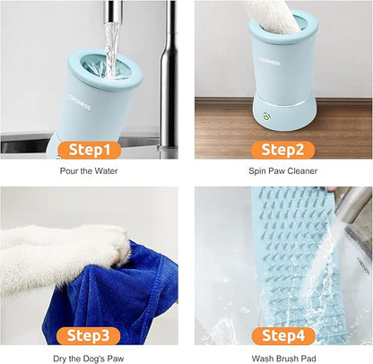 DOGNESS Automatic Dog Paw Cleaner, Rechargeable Paw Washer for Dogs Portable Electric Paw Cleaner Cup for Small to Medium Dogs (Light Blue)