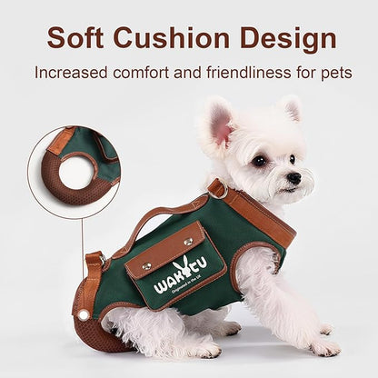 Dog Lift Harness Dog Carrier Dog VES Harness Adjustable Dog Leash with Small Puppy Treat Bag（Green,L）