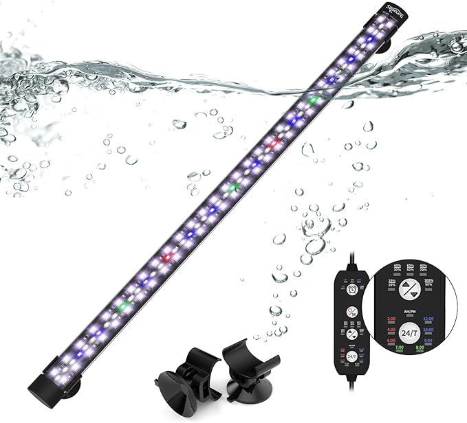 SEAOURA Submersible Aquarium Light for 24 to 43 Inch Fish Tank, 24/7 Cycle Fish Tank Light with Timer, Aquarium Plant Light with Full Spectrum+7 Single Colors, Auto On/Off, Adjustable Brightness