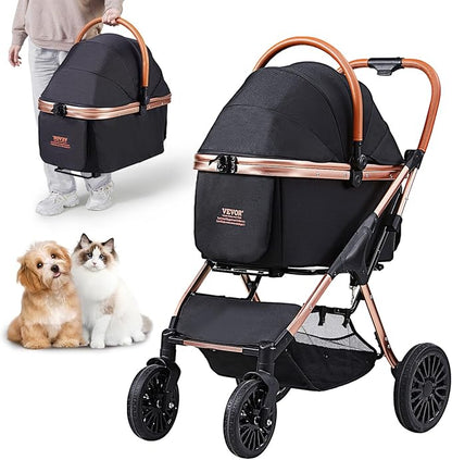 VEVOR 3 in 1 Large Pet Stroller for Dogs Cats Up to 66lbs, 4 Wheels Dog Stroller for Medium Large Dogs, Cat Stroller for 2 Cats Dogs with Detachable Carrier and Storage Basket