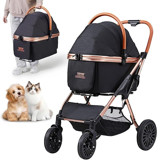 VEVOR 3 in 1 Large Pet Stroller for Dogs Cats Up to 66lbs, 4 Wheels Dog Stroller for Medium Large Dogs, Cat Stroller for 2 Cats Dogs with Detachable Carrier and Storage Basket