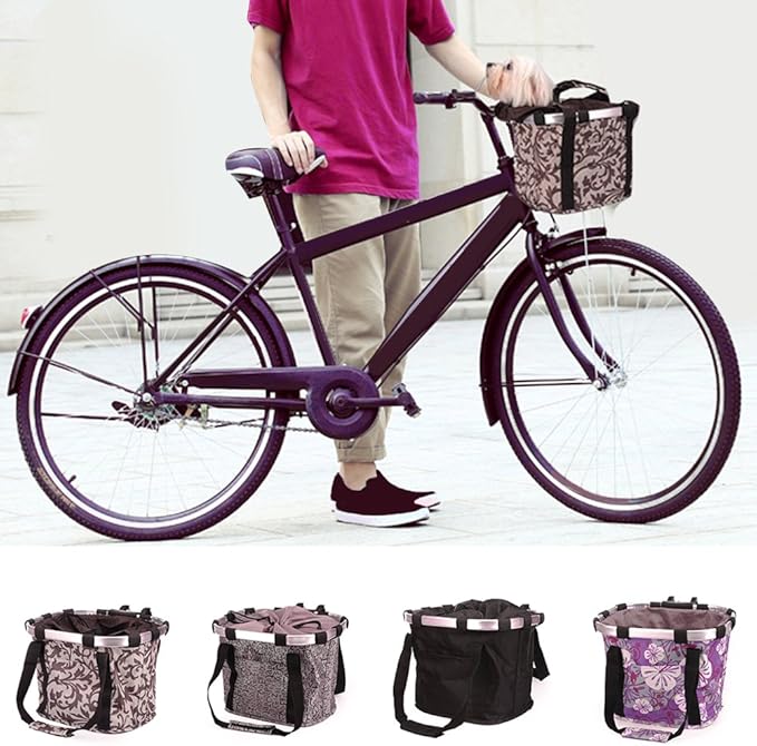Pet Dog Bike Basket & Carrier Bag- Foldable Detachable Pet Travel Bicycle Basket - Small Animal Dog Cat Rabbit Bike Ride Basket Carrier (Gery)