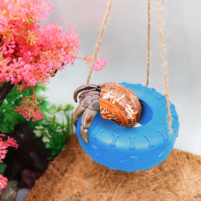 Hermit Crab Tire Swing Toy, Hermit Crab Climbing Toy, Reptile Tank Aquarium Decoration Accessory, Suitable for Small to Medium Sized Hermit Crabs, 3.7 Inches in Diameter