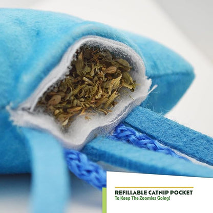 ZOOMIE Jelly Fish - Refillable Catnip Toy + Catnip | High Potency Hand Harvested Fresh Catnip | Soft Plush for Engaging Play