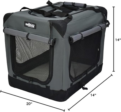 EliteField 4-Door Folding Soft Dog Crate with Curtains, Carrying Bag and Fleece Bed (2 Year Warranty), Indoor & Outdoor Pet Home (20" L x 14" W x 14" H, Gray+4 Door Curtains)