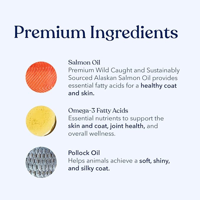 Honest Paws Wild Alaskan Salmon Oil for Dogs & Cats  Omega 3 Fish Oil Supplement for Skin, Coat, Joint & Heart Health  Natural, Sustainably Sourced, 8 oz