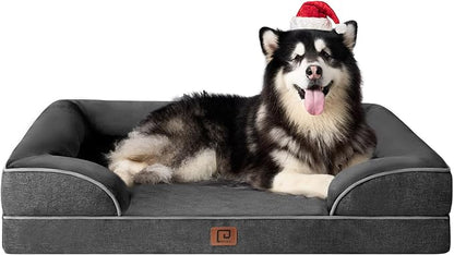 EHEYCIGA Orthopedic XL Dog Beds, Waterproof Memory Foam Dog Bed for Extra Large Dogs, Non-Slip Bottom and Egg-Crate Foam Big Dog Couch Bed with Washable Removable Cover, Dark Grey