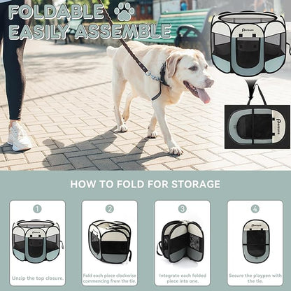 Cat and Dog Playpen Indoor/Outdoor for Puppy Pet Travel and Recovery After Surgery, Enclosure Tent Crates Cage, Portable Pop Up Kennel With Carrying Case (Grey, Small)