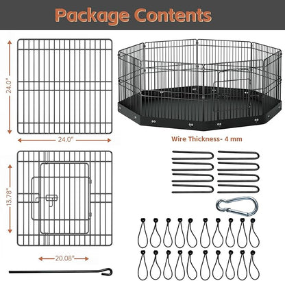 24__ Dog Playpen, 8 Panels Dog Pens with Bottom Pad, Metal Foldable Pet Puppy Exercise Fence Crate Kennel, Indoor Outdoor Escape Proof Pen for Small Medium Pets (with Bottom pad)