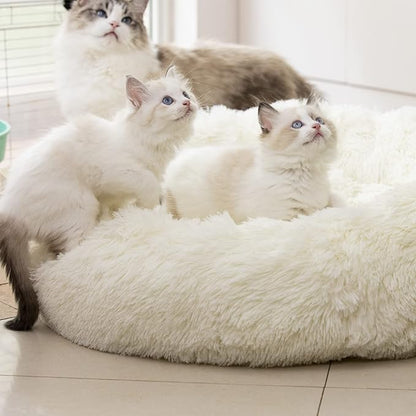 Anti Anxiety Round Fluffy Plush Faux Fur Warm Washable Dog Bed & Cat Bed, Original Bed for Small Medium Large Pets,Used to Relieve Joints and Improve Sleepï¼20"/24"/27''ï¼ (20", White)