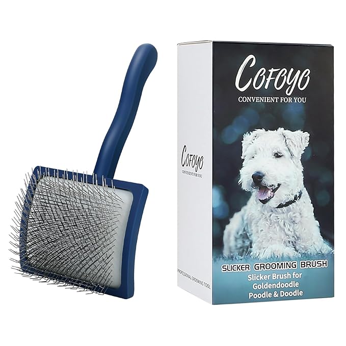 Dog Slicker Brush for Dogs- Pet Slicker Dog Brush for Golden Doodle & Poodle- Goldendoodle Dog Grooming Brush for Long Haired Dogs
