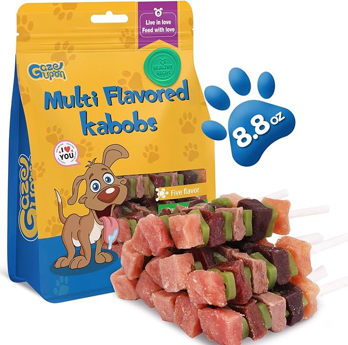 Dog Treats, Multi-Flavored Dog Kabobs Treats, High Protein Dog Chews w/Glucosamine Chondroitin, Made with Real Chicken, Duck, Beef, Rabbit, Salmon