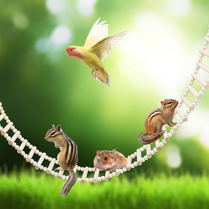 Rat Ladder Bridge Toy, Rat Climbing Toys, Natural Wooden Hamster Ladder Bridge Toy, Cage Accessories for Bird Parrot Cockatiel Sugar Gliders - 36 Steps - 50.78 x 3.14 Inch
