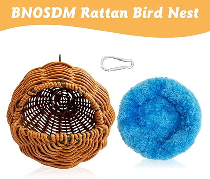 BNOSDM Rattan Bird Nest Parrot Nesting House Parakeet Hanging Swing Soft Lovebird Warm Bed Sleeping for Parrots Bird Cage Accessories for Cockatiels Budgerigars Finches Canaries (G-Hole Style)