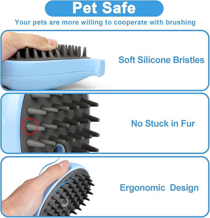 Nepfaivy Cat Steam Brush for Shedding - 3 in 1 Pet Steam Brush for Dog and Cat, Rechargeable Steamy Cat Brush, Spritz Defur Comb for Cats, Steamer Brush for Massage, Grooming and Removing Loose Hair