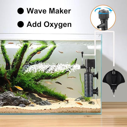 Carefree Fish Aquarium Small Sponge Filter for 3~15Gal Fish Tank Quiet for Saltwater and Freshwater with Biochemical Filtration Balls and Biochemical Filtration Sponge