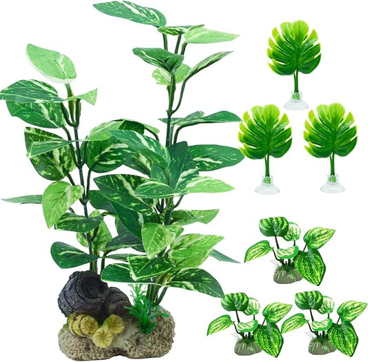 EDGCTYU Aquarium Decorations Fish Tank Artificial Plastic Plantsï¼_ilk Plants for Fish Tank Decoration, Pack of 7 (Green)