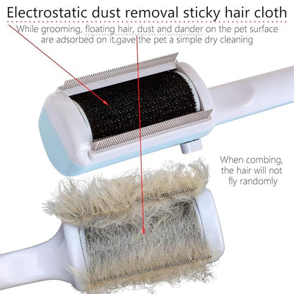 Pet Dry Cleaning Brush for Short or Long Haired Cats/Dogs, Dog Fur Remover, Sticky Brush for Shedding and Grooming, Cat Brushes for Indoor Cats,Rabbit Comb (blue)