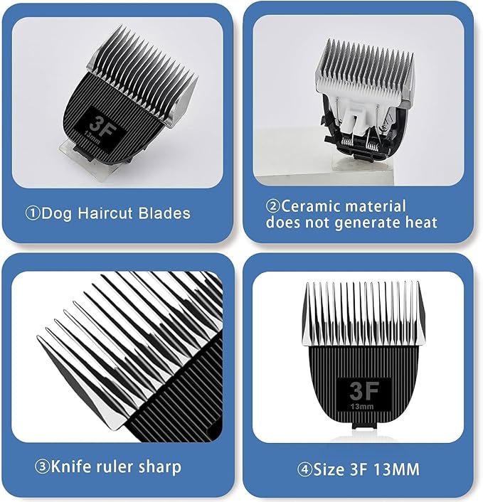 2 Pack Replacement Blade for nebot P1 Pro Pet Grooming Kit & Vacuum,Size-3F Cut Length 1/2"(13mm),Made of Ceramic Blade & Stainless Steel Blade