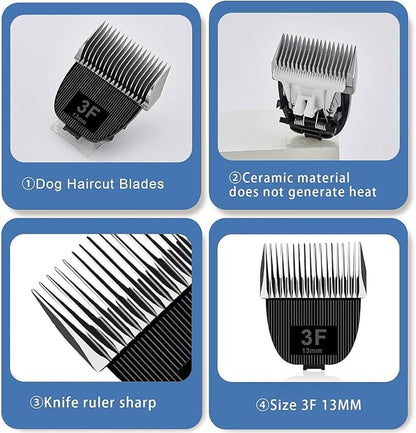 2 Pack Replacement Blade for nebot P1 Pro Pet Grooming Kit & Vacuum,Size-3F Cut Length 1/2"(13mm),Made of Ceramic Blade & Stainless Steel Blade