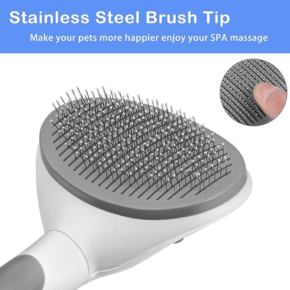 Cat Brush, Self Cleaning Slicker Brush for Shedding and Grooming, Removes Loose Undercoat, Mats and Tangled Hair, Grooming Comb for Cats Dogs, Gray