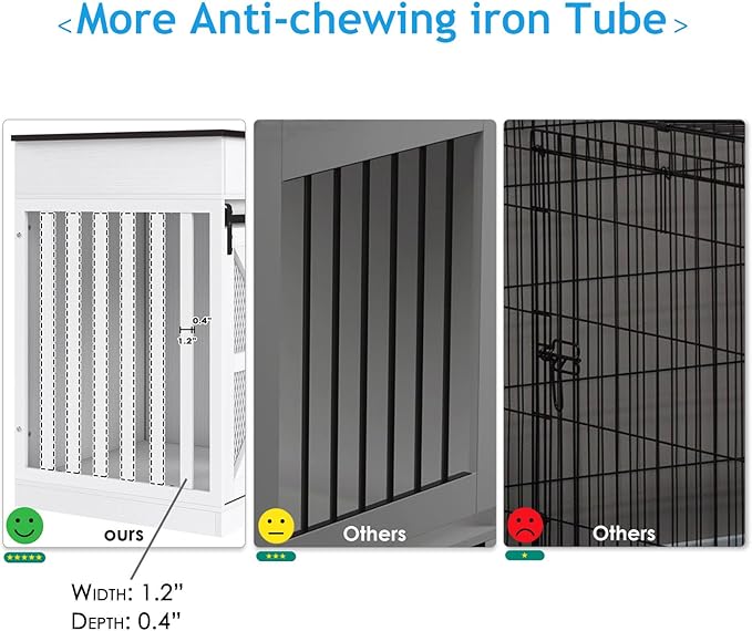 48'' Large Dog Crate Furniture with Divider and 3 Drawers, Wooden Double Dog Cage TV Stand with 2 Sliding Barn Doors, Extra Large Dog Cage Table, Sturdy Dog Kennel Indoor(White)