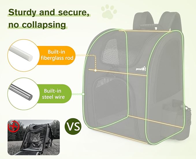 Pecute Cat Backpack, Adult Cat Backpackswith Breathable Mesh, Collapsible Small Dog Backpack, Pet Backpack with Multi-Pockets, Great for Travel Hiking Camping (Black)