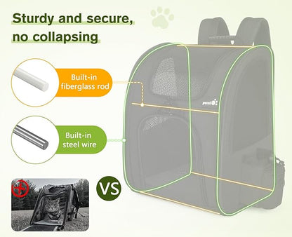 Pecute Cat Backpack, Adult Cat Backpackswith Breathable Mesh, Collapsible Small Dog Backpack, Pet Backpack with Multi-Pockets, Great for Travel Hiking Camping (Black)