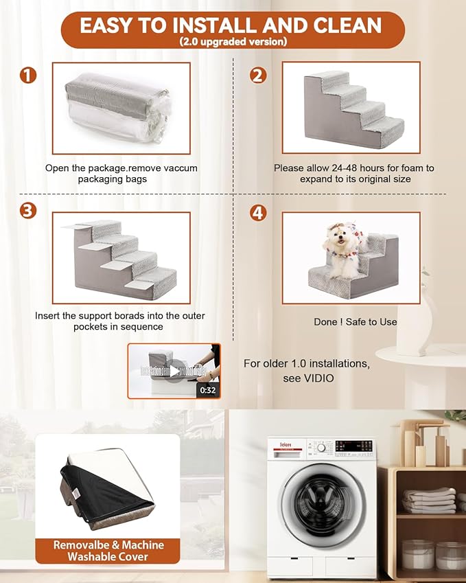 Dog Stairs for Small Dogs,13" H,3-Step Dog Steps for High Bed,Couch,Pet Stairs for Dogs and Cats Climbing with Non-Slip Bottom and Washable Cover,Light Grey